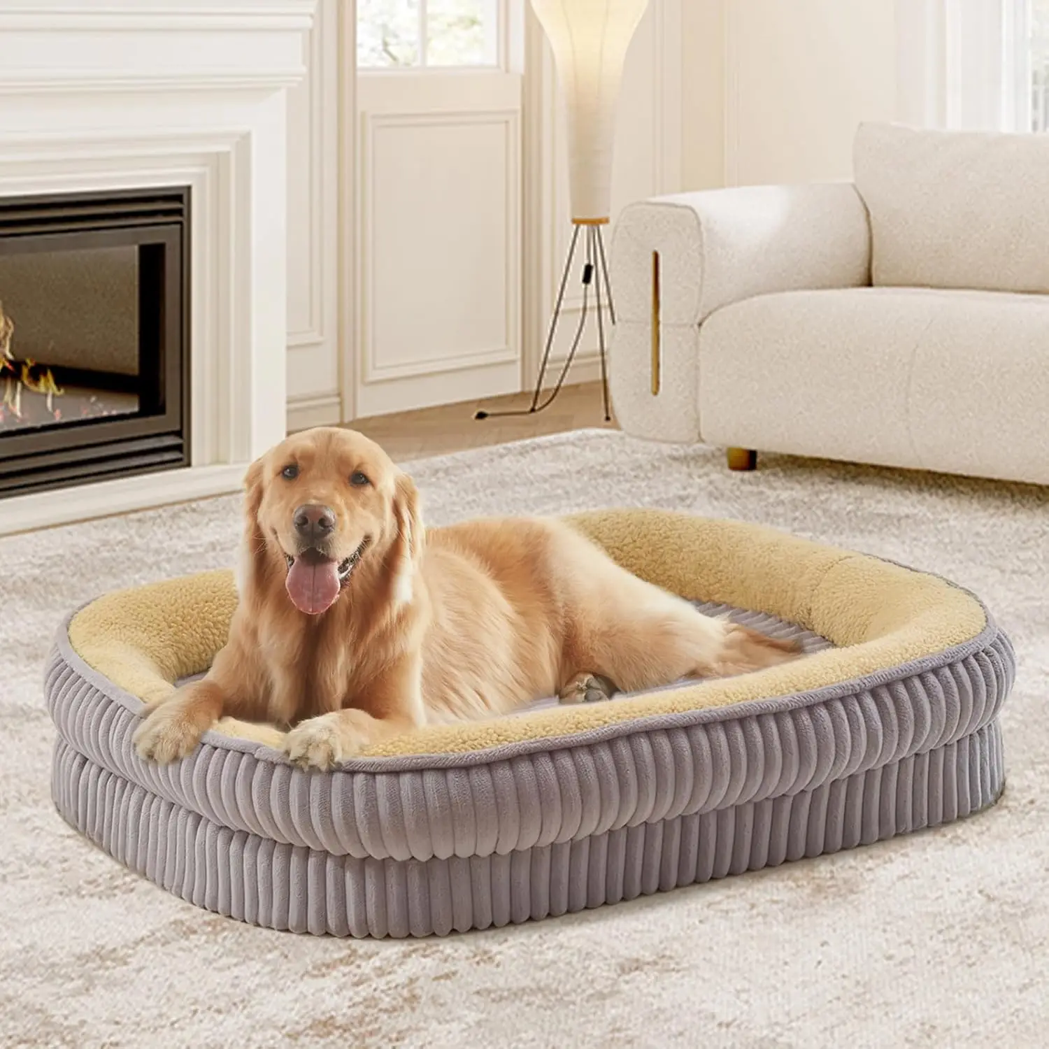 Lit orthopédique pour Chiens de très Grande Taille 104X76X19cm gris