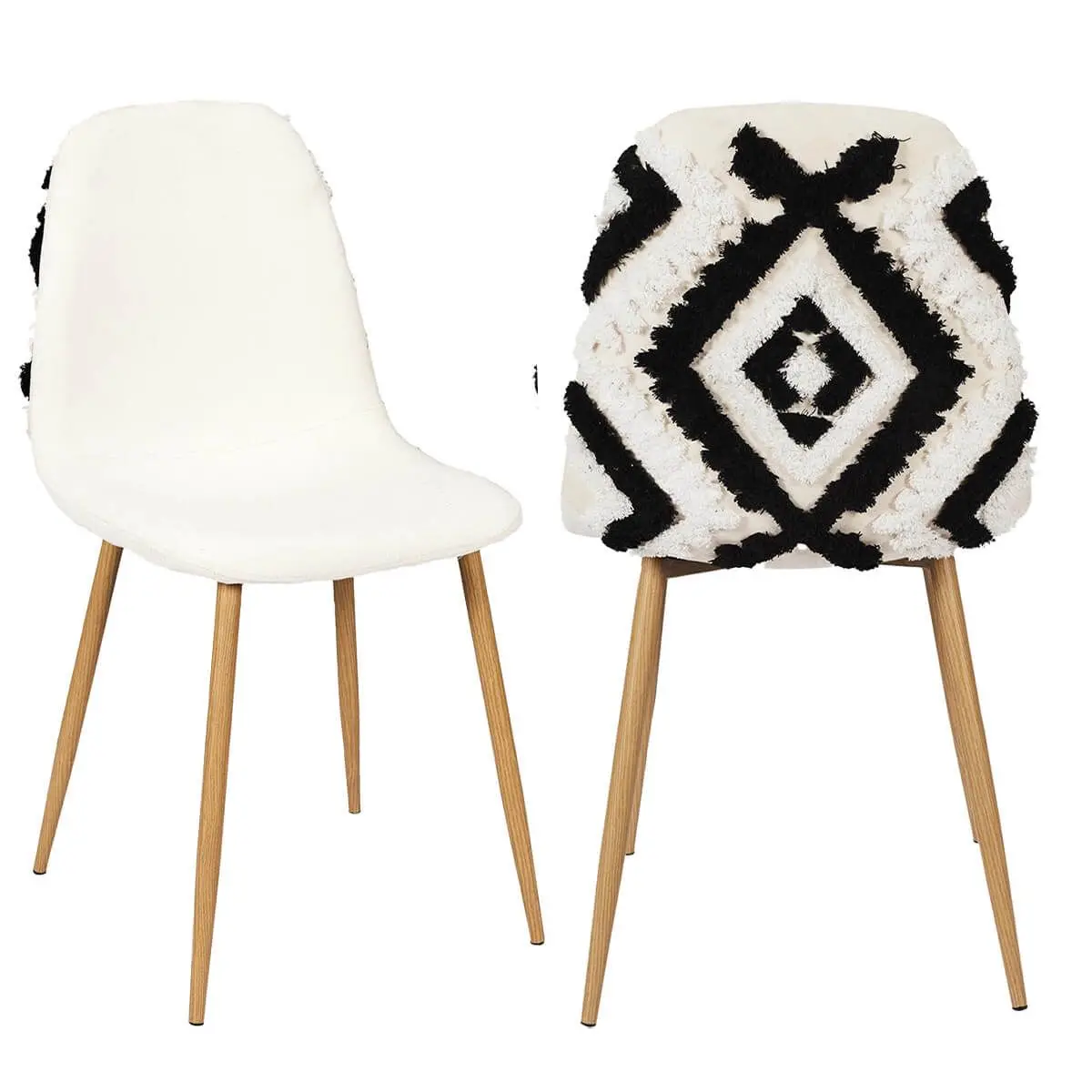 Lot de 2 Chaises Blanches et Noires Pieds Effet Bois – WAP